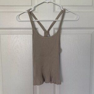 Zara Top Women’s Small Beige Ribbed Knit Spaghetti Strap Stretch
